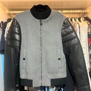 Versace Gray and Black Leather Arms Bomber Jacket - S